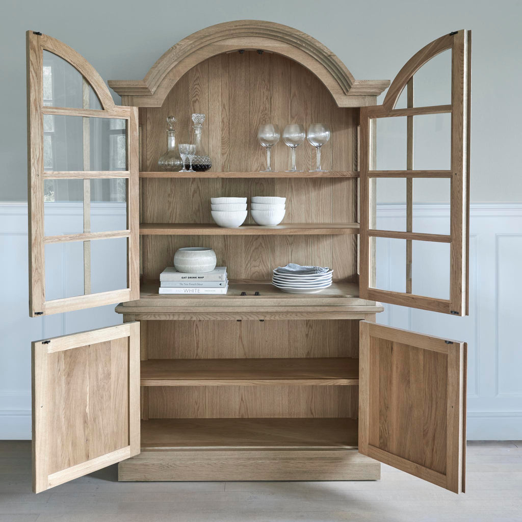 Weathered Oak Display Cabinet and Dresser with doors