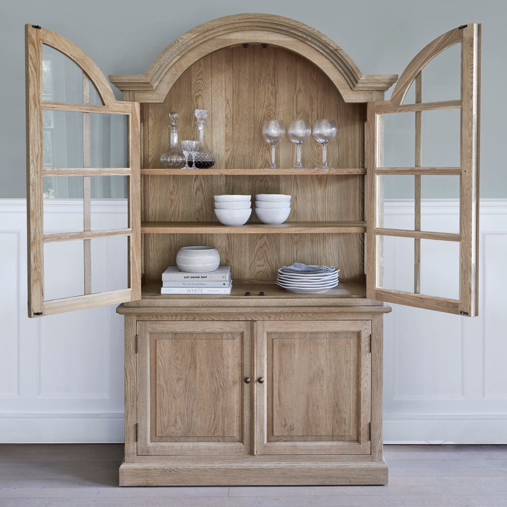 Weathered Oak Display Cabinet and Dresser with doors