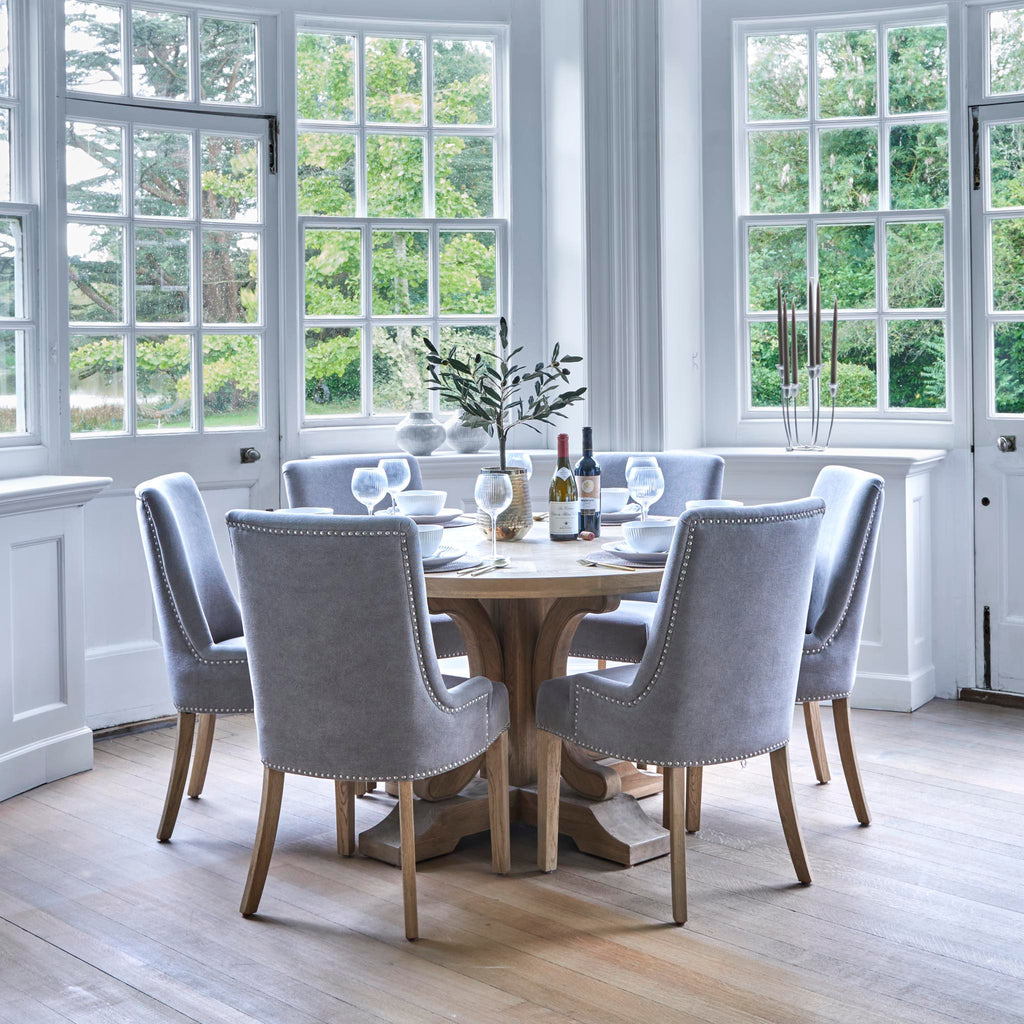 Round Oak Dining Table and Chairs