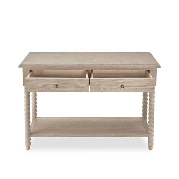 Weathered Oak Console Table With Bobbin Legs and Drawers