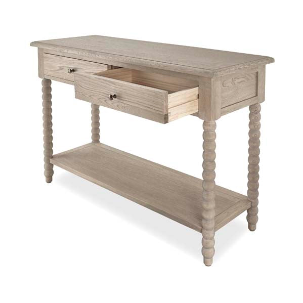 Weathered Oak Console Table With Bobbin Legs and Drawers