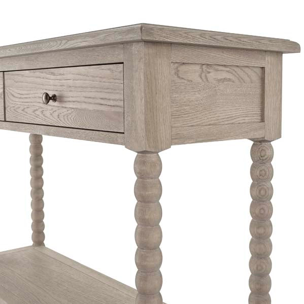 Weathered Oak Console Table With Bobbin Legs and Drawers