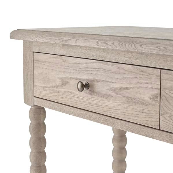 Weathered Oak Console Table With Bobbin Legs and Drawers