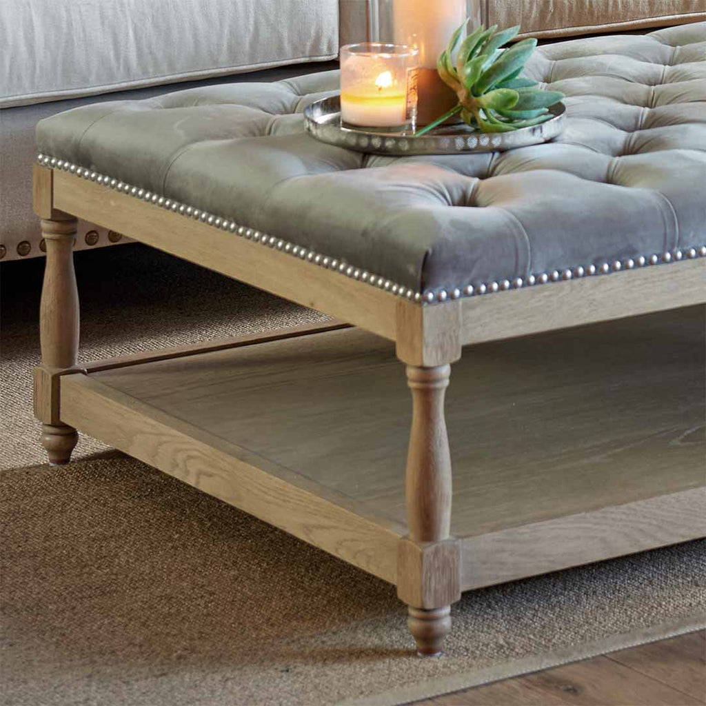 Upholstered Petit Royale Ottoman Coffee Table - Grey Velvet