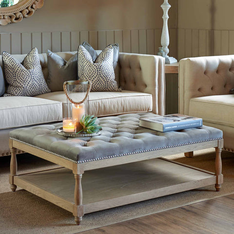 Upholstered Petit Royale Ottoman Coffee Table - Grey Velvet