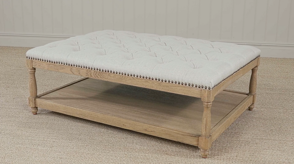 Upholstered Petit Royale Ottoman Coffee Table - Oatmeal Linen